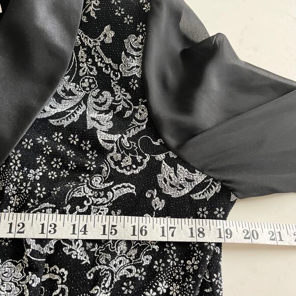Alex Evenings Black Paisley Print Satin Shawl Collar Chiffon Long Sleeve Jacket - Picture 8 of 10